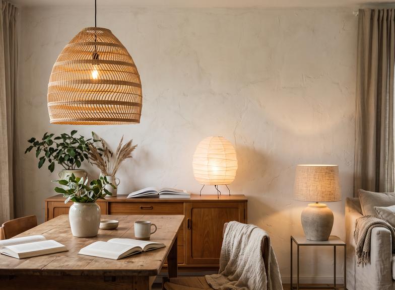Lampy z naturalnych materiałów – rattan, papier, len. Jak wybrać i w jakich wnętrzach się sprawdzą