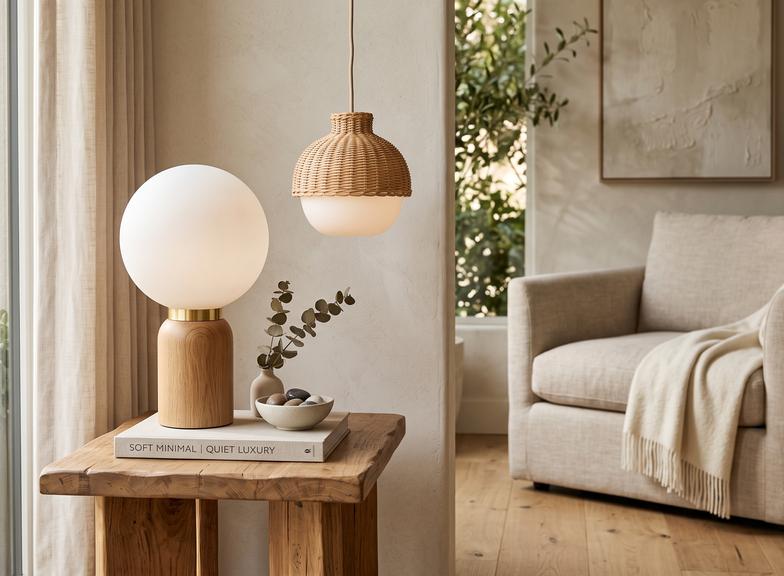 Lampy z mlecznego szkła i naturalnych materiałów – jak wprowadzić trendy Soft Minimal oraz Quiet Luxury do domowych wnętrz?