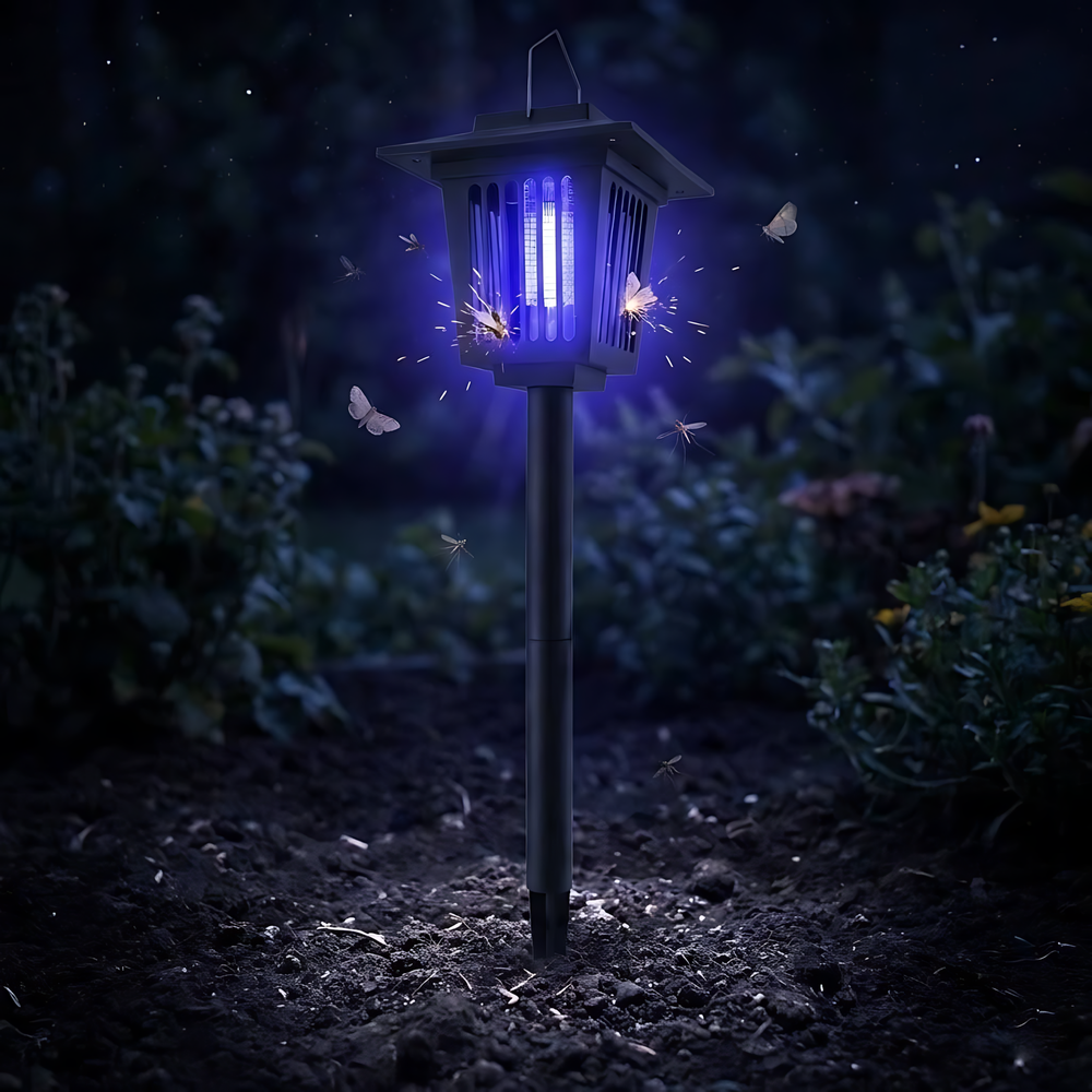 Solcellsdriven LED insektsdödande trädgårdslampa J-22 Svart
