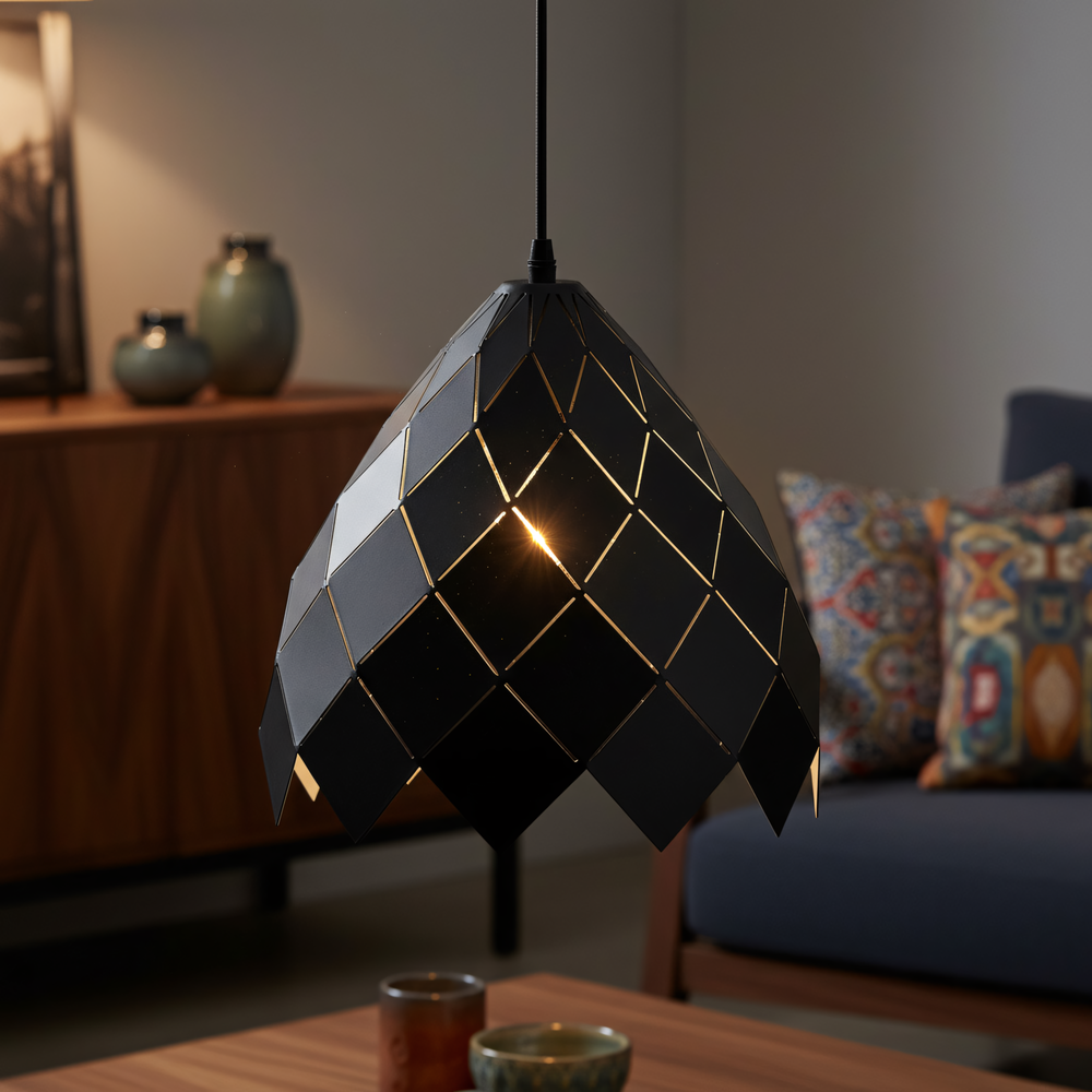 Metallisk hängande taklampa APP338-1CP svart