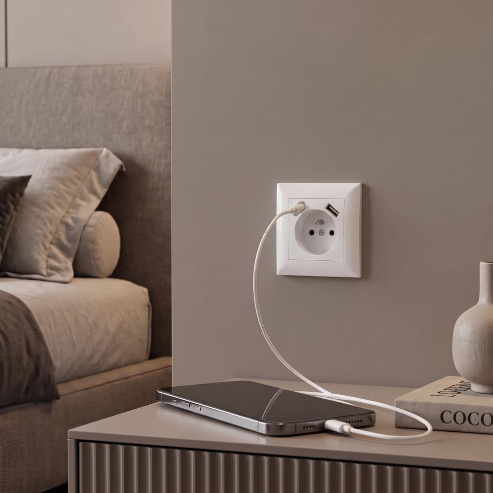Ühekohaline maandusega pistikupesa + USB-A USB-C OSTE JNH004-G White