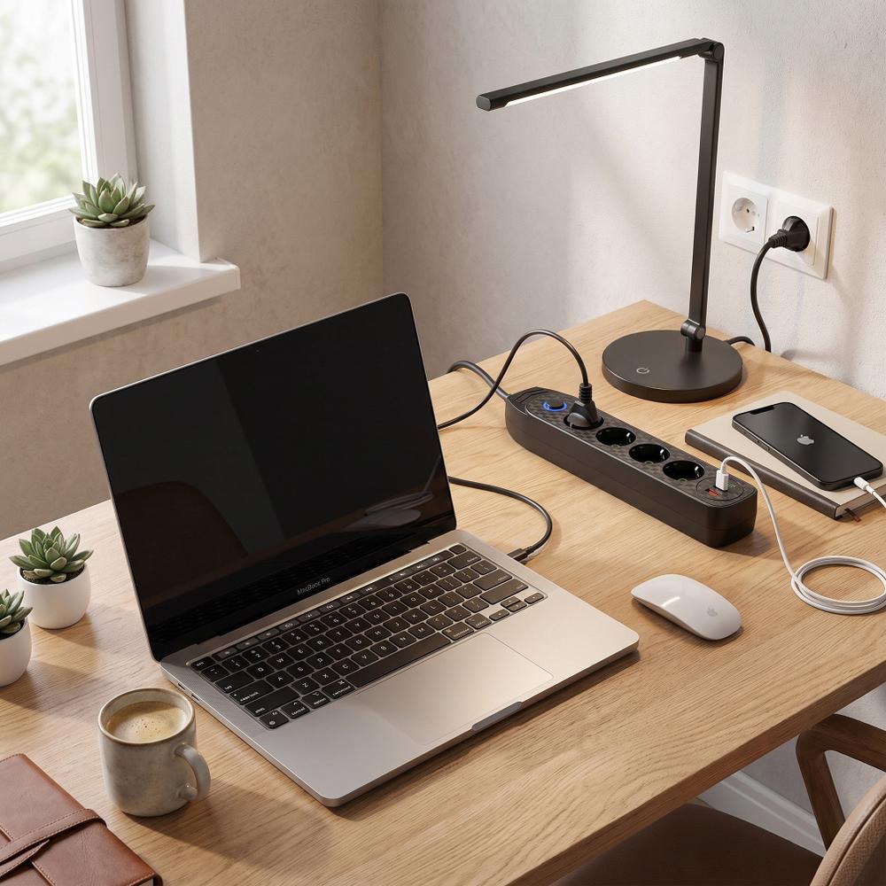 Stikdåse 4 stik + 2x USB-A + USB-C JNH025-4B Black