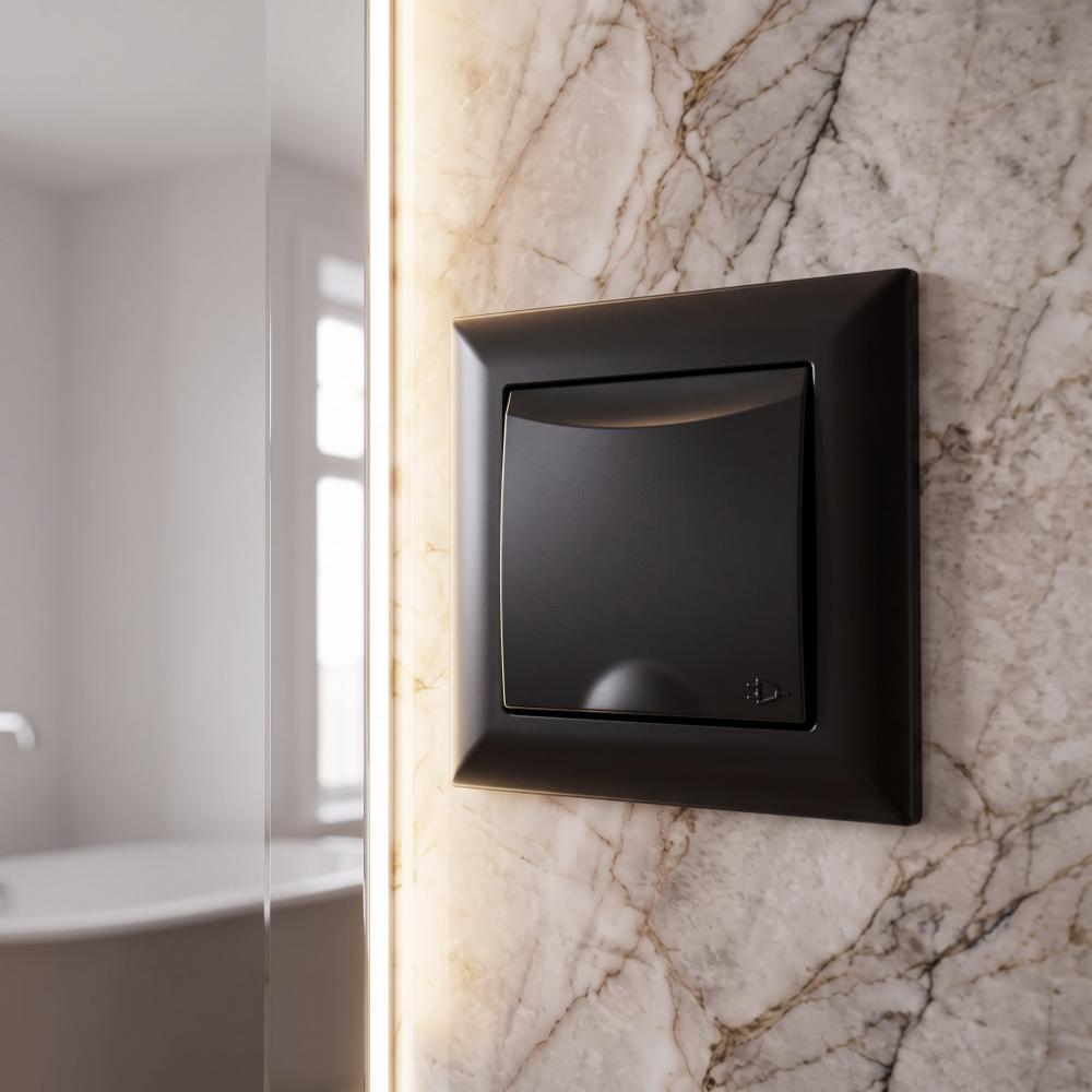 Vienvietīga rozete ar zemējumu un vāciņu OSTE JNH005-G Black