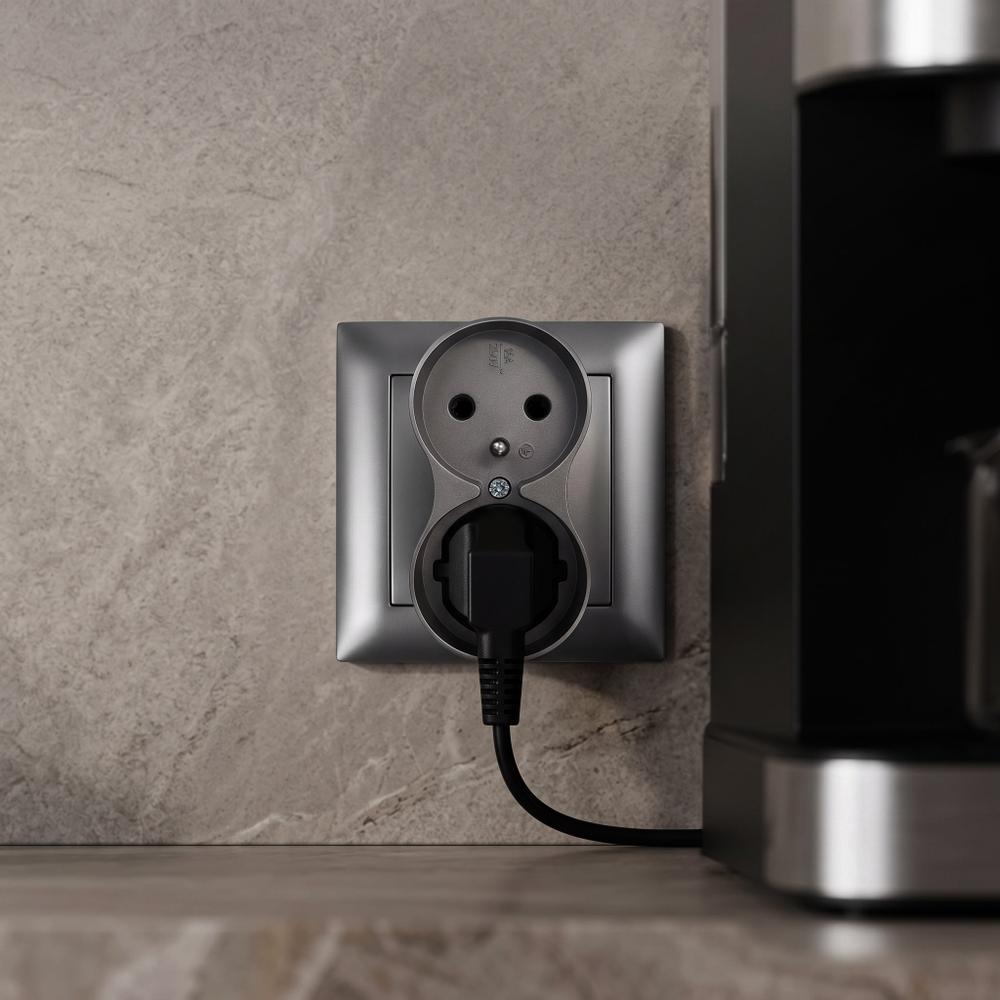 Double prise avec mise à la terre et cadre OSTE JNH002-G Grey