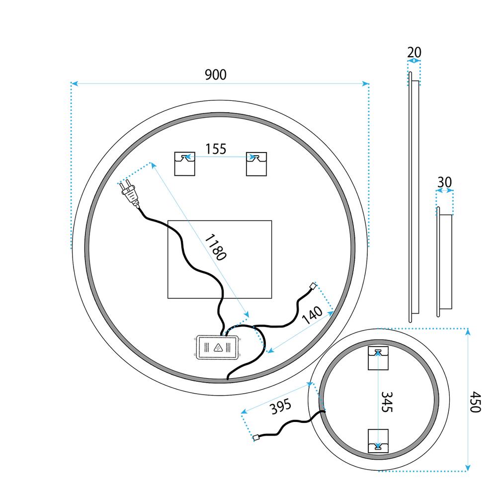 LED väggspegel R-9045 90cm + 45cm