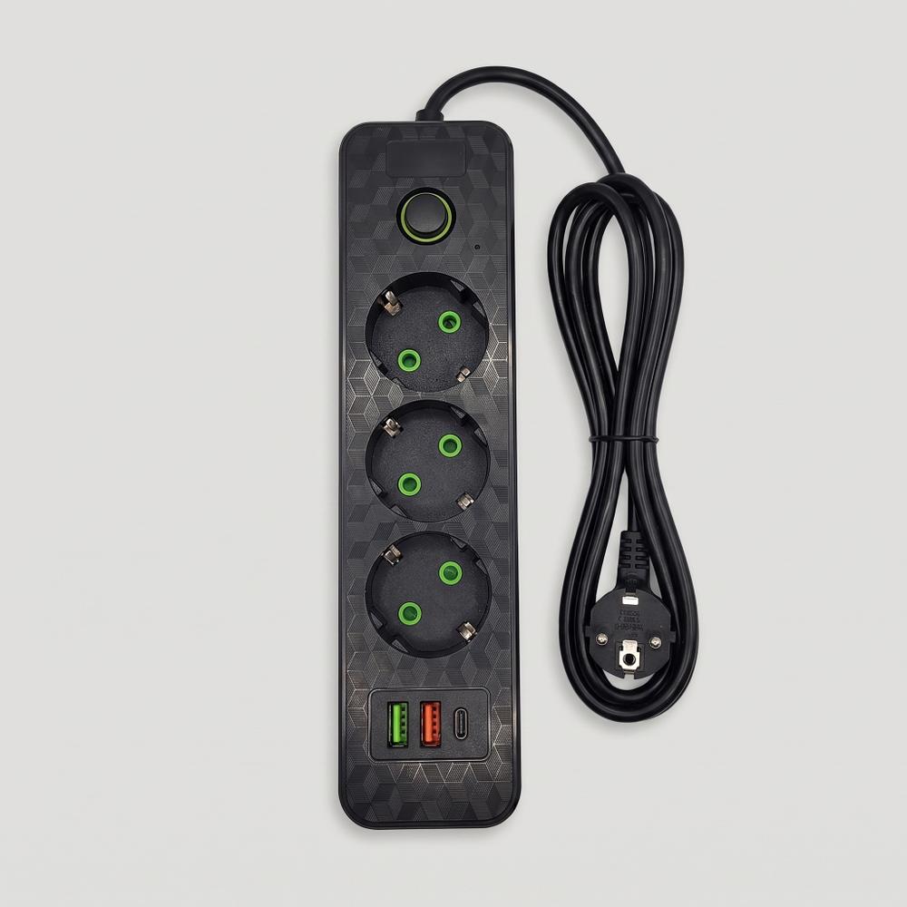 Pikendusjuhe 3 pistikupesa + 2x USB-A + USB-C JNH020-3A Black