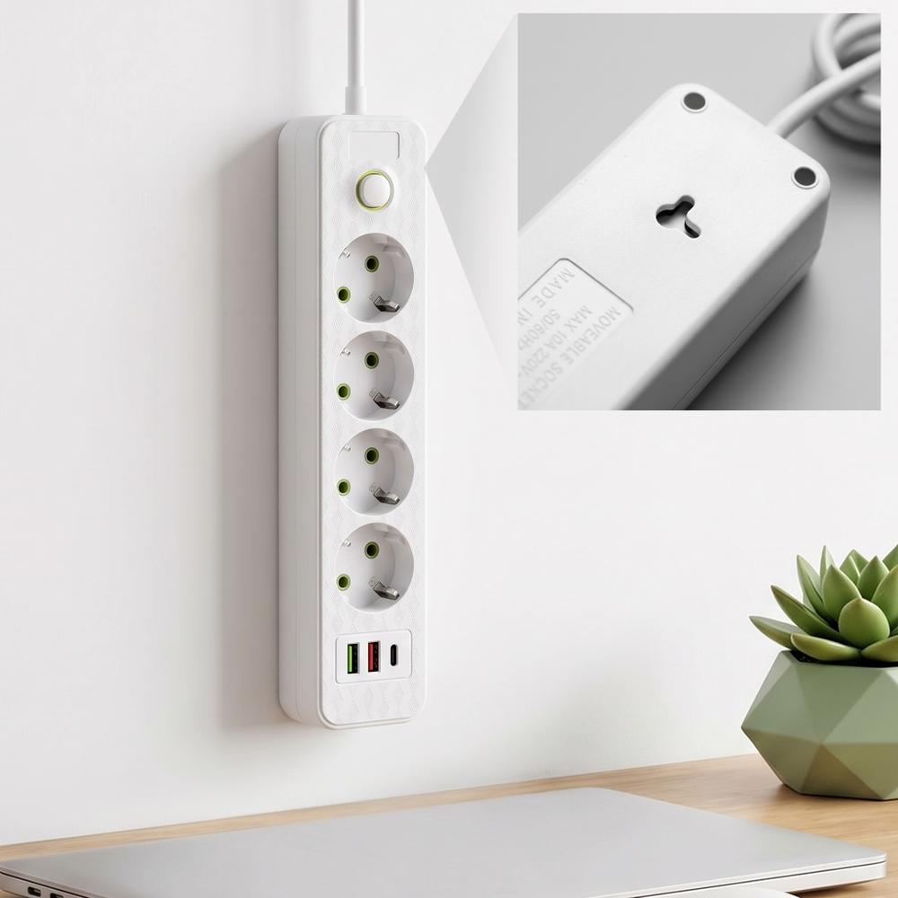 Pagarinātājs 4 rozetes + 2x USB-A + USB-C JNH021-4A White