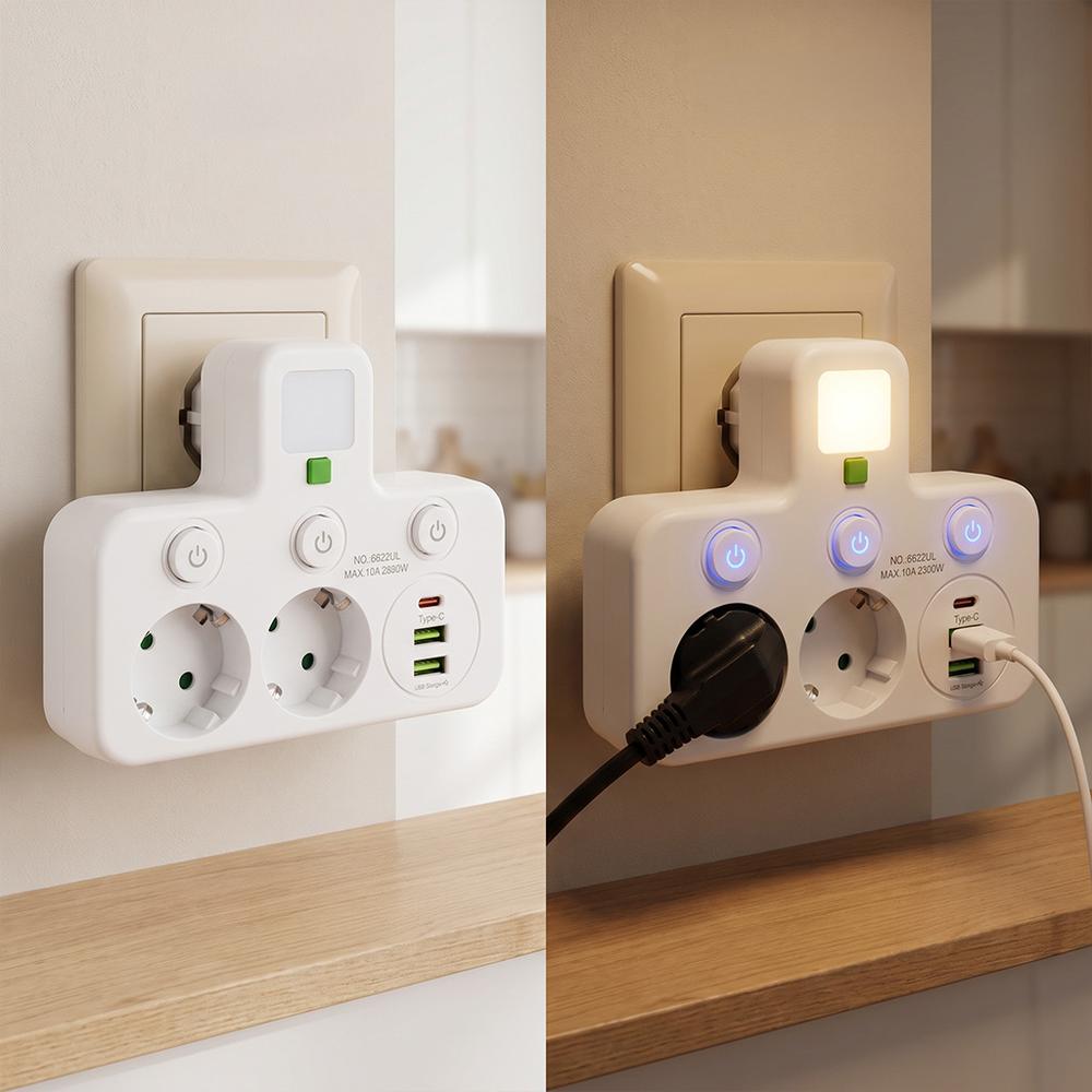 Steckdosenleiste 2 Steckdosen + 2x USB-A + USB-C JNH0-17 White