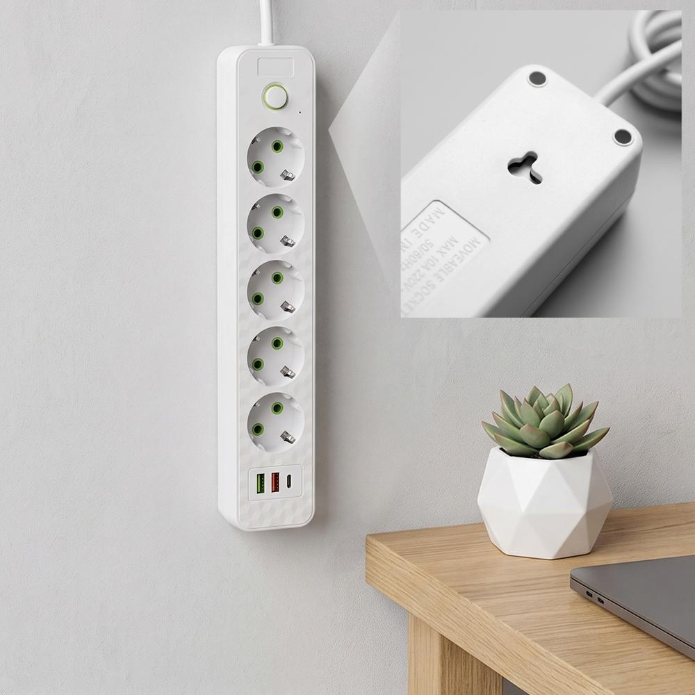 Pagarinātājs 5 ligzdas + 2x USB-A + USB-C JNH022-5A White