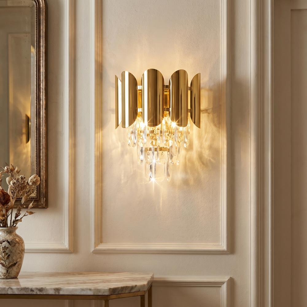 VÄGGLAMPA MED KRISTALLER SWE102-W GULD