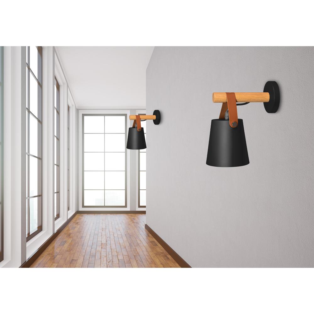 Vägglampa Metall med Rem APP466-1W Svart