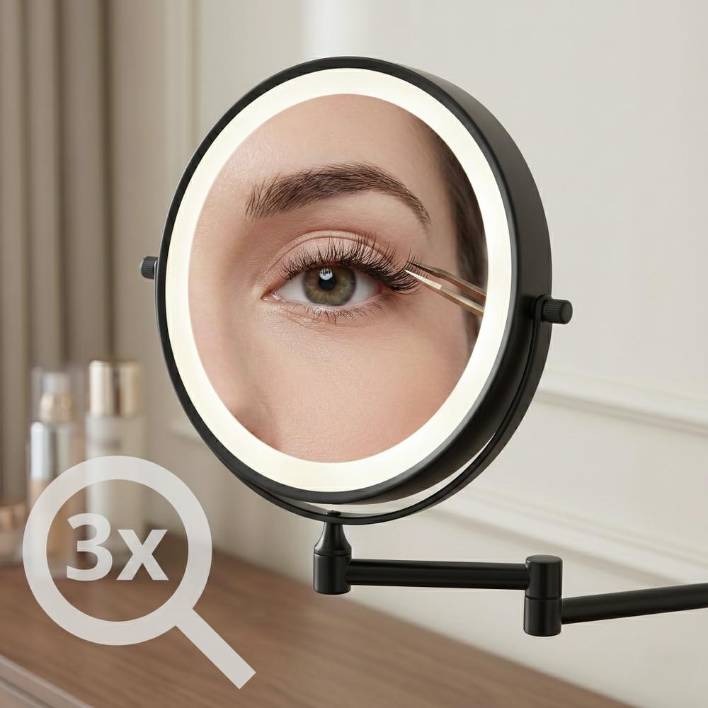 Dubbelsidiga väggspegeln med LED Glow för kosmetik, svart