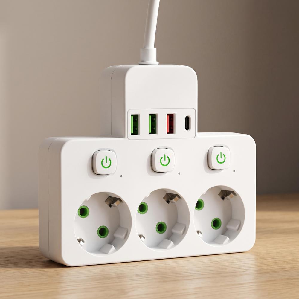 Listwa zasilająca 3 gniazda + 3x USB-A + USB-C JNH018 Biała