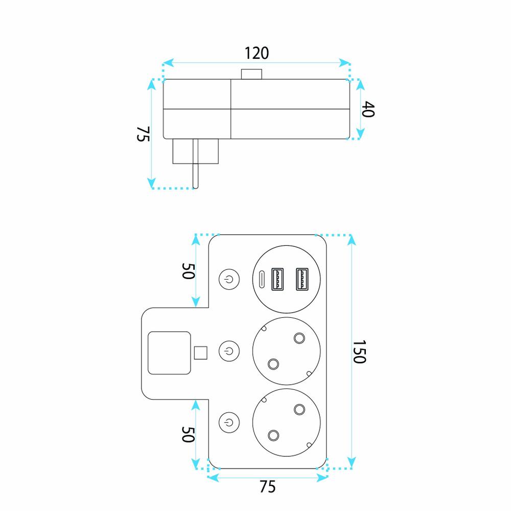 Steckdosenleiste 2 Steckdosen + 2x USB-A + USB-C JNH0-17 White