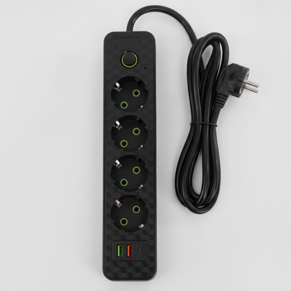 Multipresa con prolunga, 4 prese + 2 porte USB-A + USB-C JNH021-4A Black
