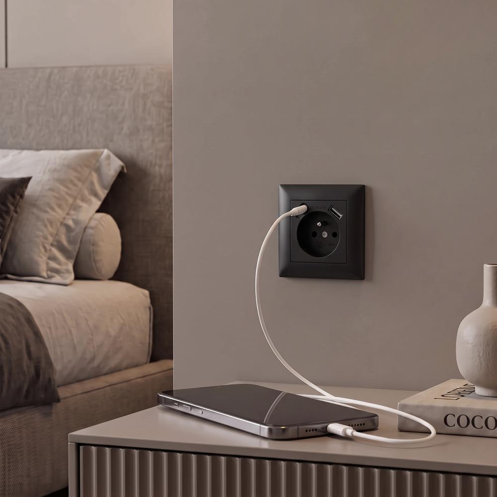 Egyszeres földelt aljzat + USB-A USB-C OSTE JNH004-G Black