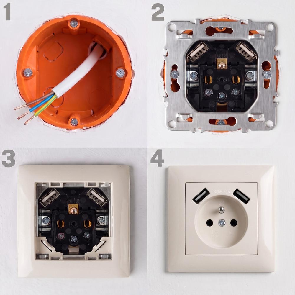 Single grounded socket with frame + 2x USB-A OSTE JNH003-G Beige