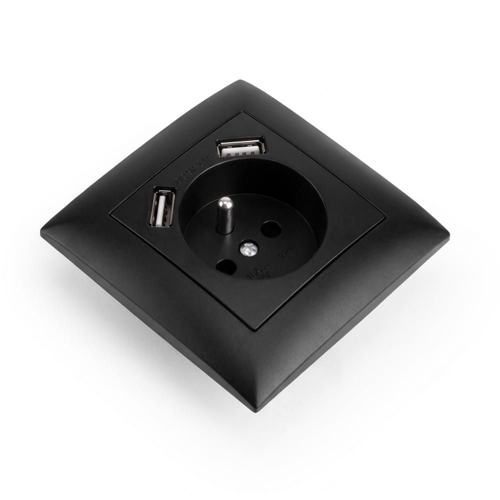 Ühekohaline maandusega pistikupesa + 2x USB-A OSTE JNH003-G Black