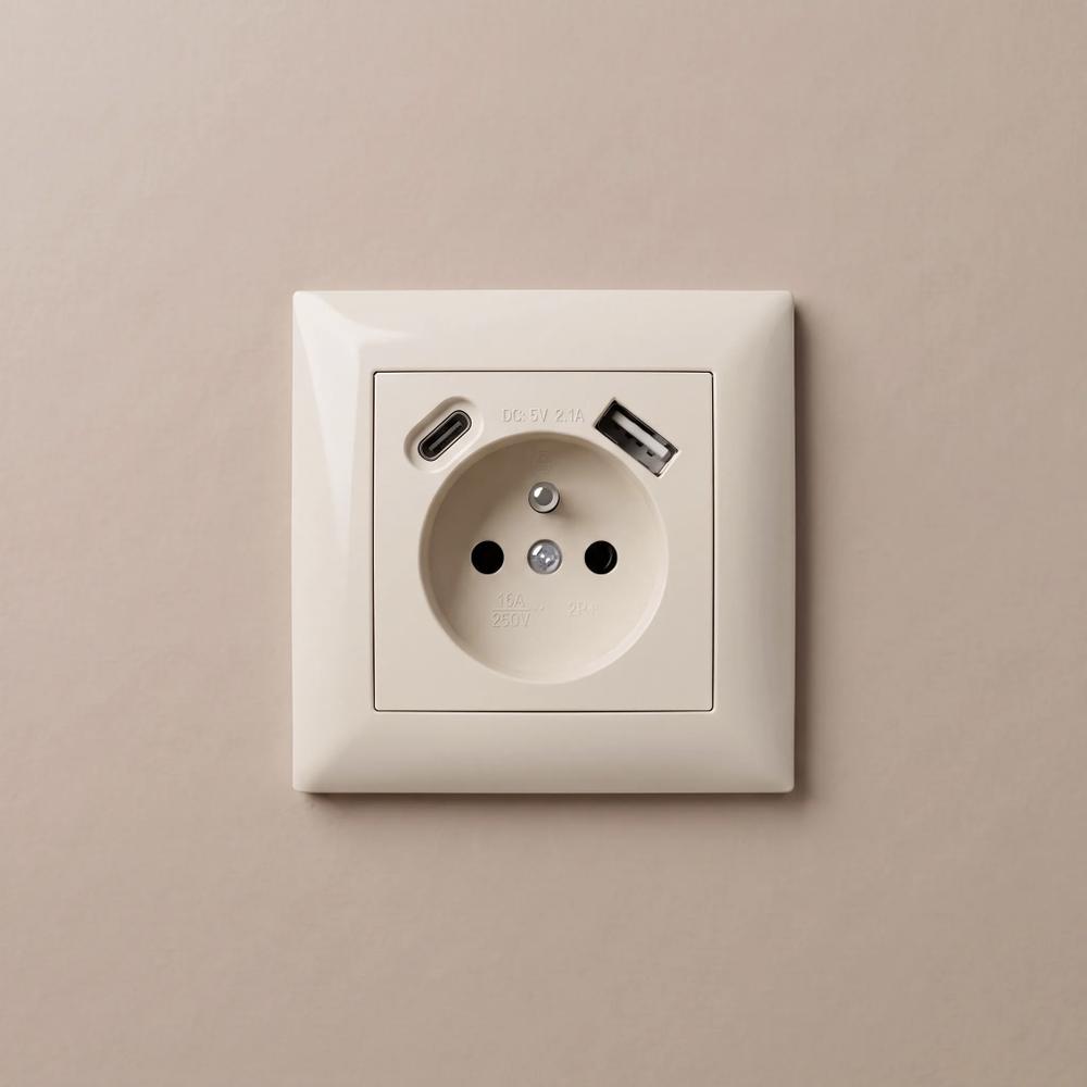 Single grounded socket + USB-A USB-C OSTE JNH004-G Beige
