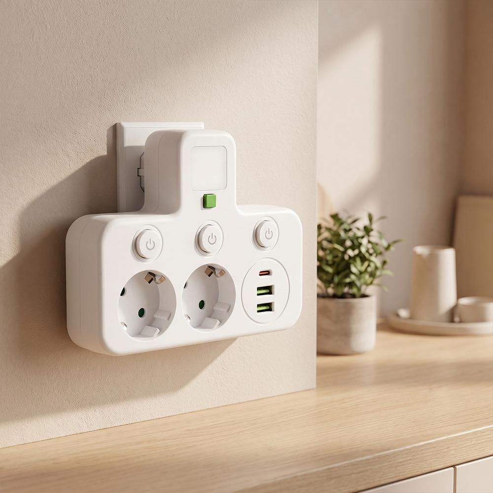 Steckdosenleiste 2 Steckdosen + 2x USB-A + USB-C JNH0-17 White