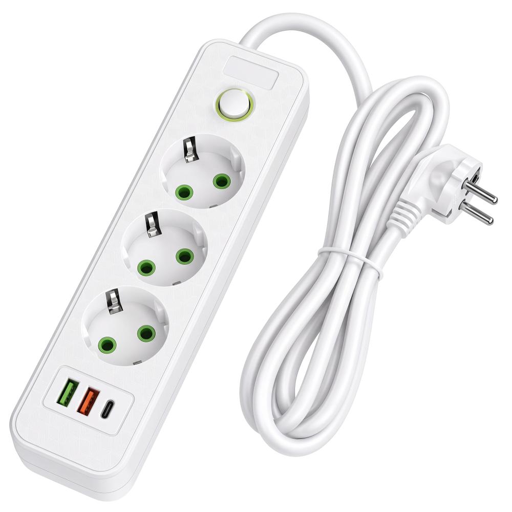 Power strip Extension cord 3 outlets + 2x USB-A + USB-C JNH020-3A White
