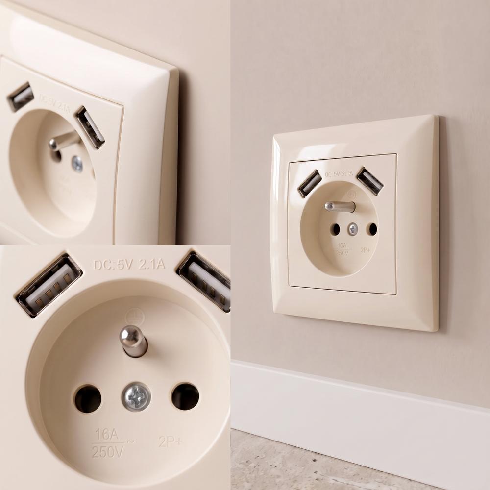 Ühekohaline maandusega pistikupesa + 2x USB-A OSTE JNH003-G Beige