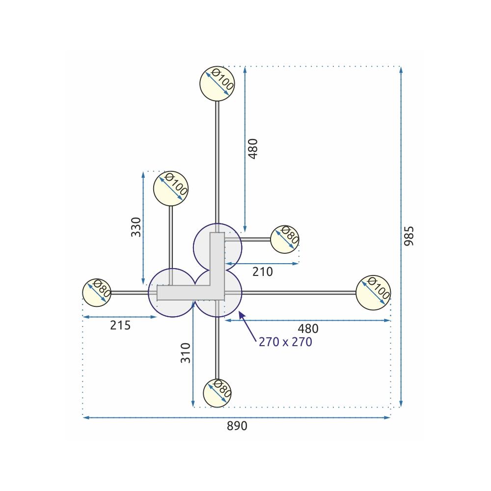 MODERN 6-ARMAD LED TAKLAMPA APP521-6C Svart