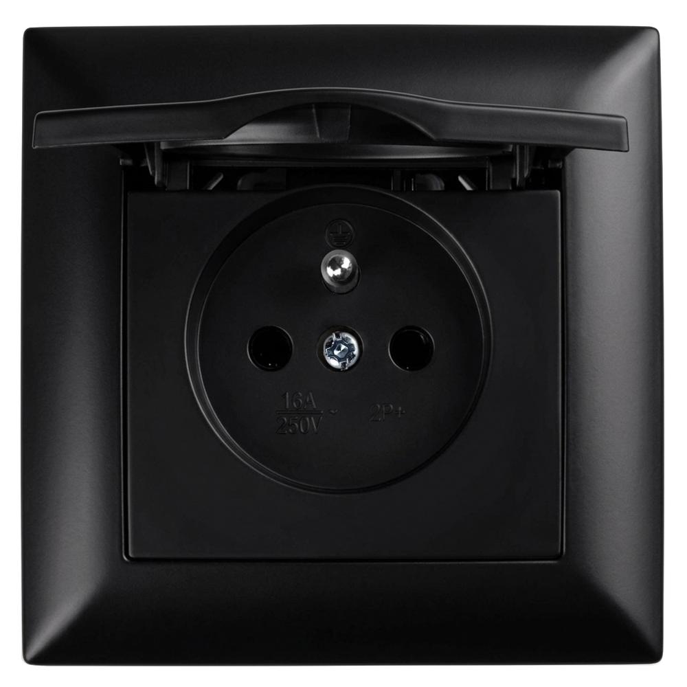Vienvietīga rozete ar zemējumu un vāciņu OSTE JNH005-G Black