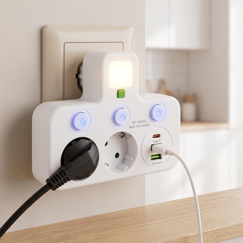 Steckdosenleiste 2 Steckdosen + 2x USB-A + USB-C JNH0-17 White