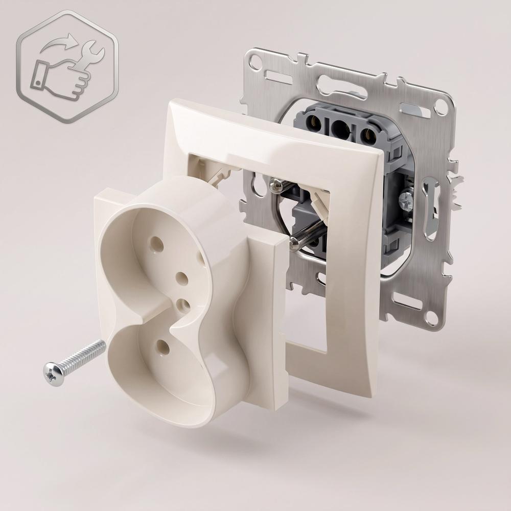 Double grounded socket with frame OSTE JNH002-G Beige