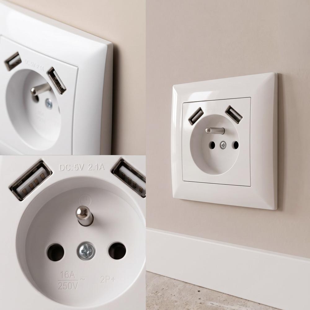 Ühekohaline maandusega pistikupesa + 2x USB-A OSTE JNH003-G White