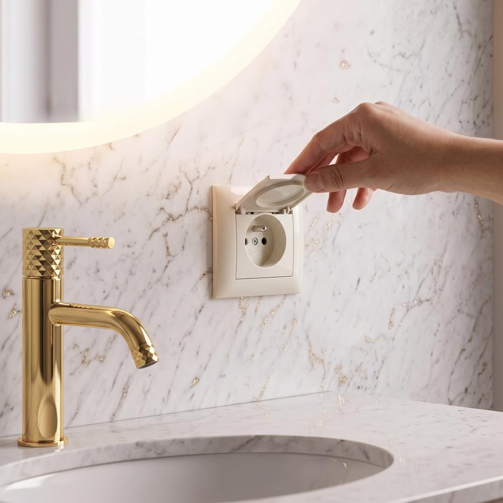 Единичен контакт със заземяване и капаче с рамка OSTE JNH005-G Beige