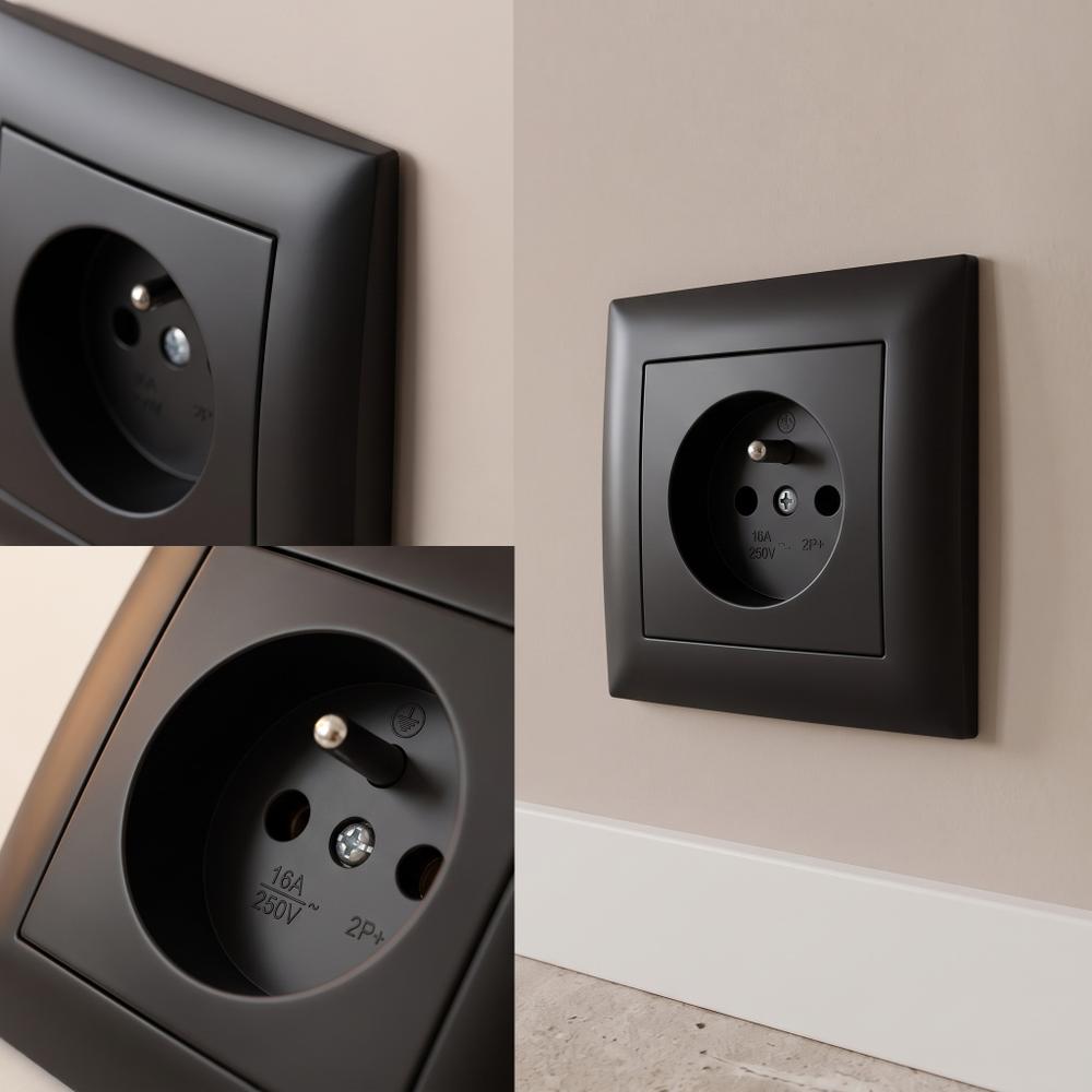 Single grounded socket with frame OSTE JNH001-G Black