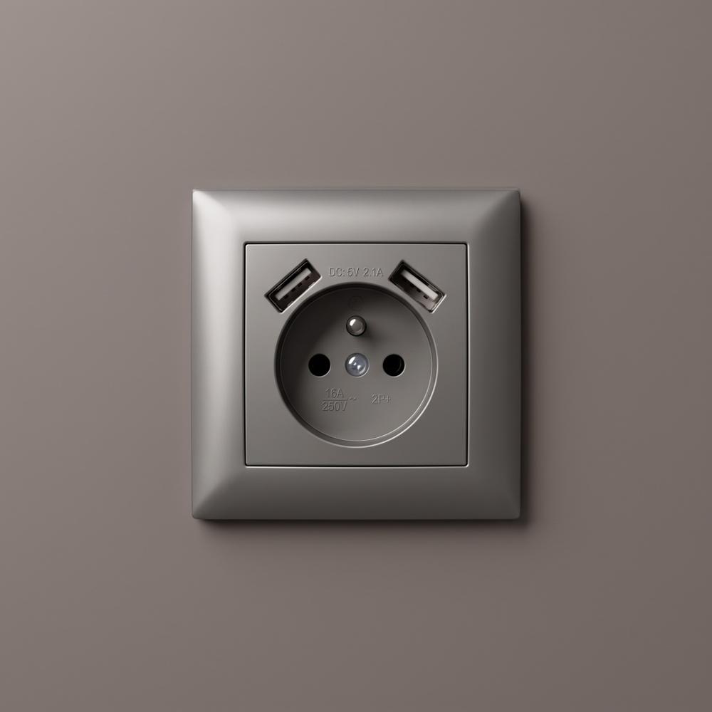 Ühekohaline maandusega pistikupesa + 2x USB-A OSTE JNH003-G Grey