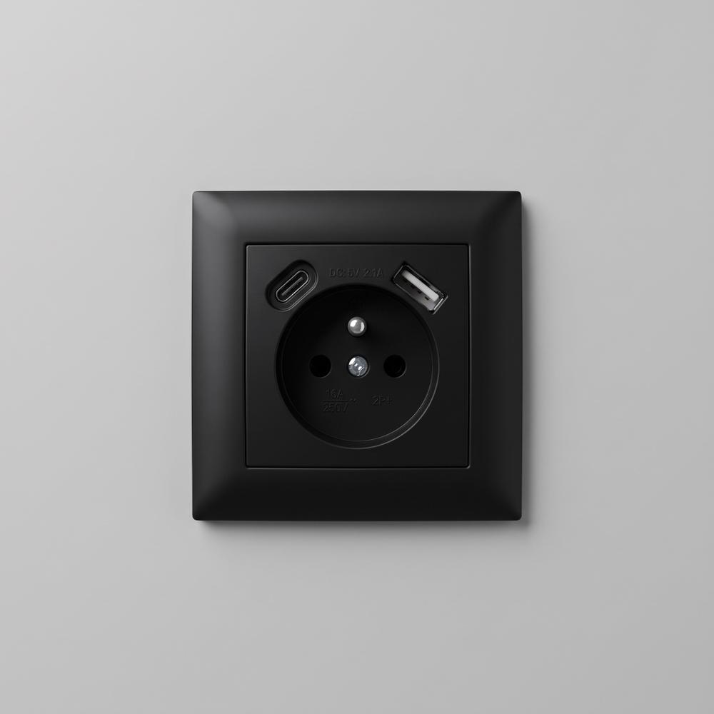 Egyszeres földelt aljzat + USB-A USB-C OSTE JNH004-G Black