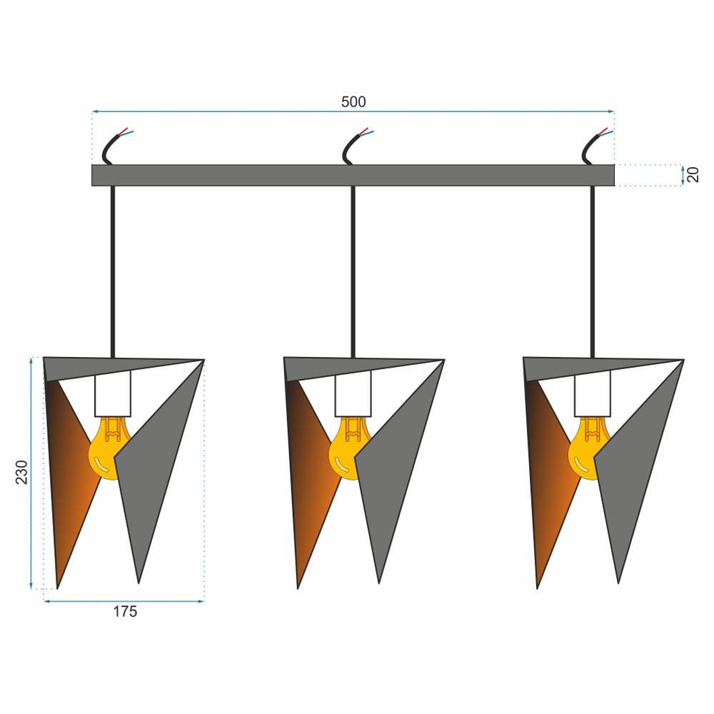 TRIANGELFORMAD GEOMETRISK TAKLAMPA TRIPPEL APP254-3CP SVART