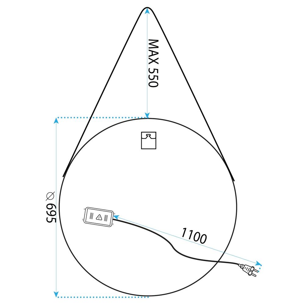 RUNT LED-SPEGEL HÄNGANDE I REM 70 cm 104