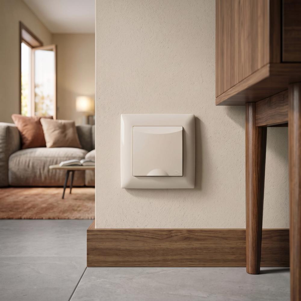 Единичен контакт със заземяване и капаче с рамка OSTE JNH005-G Beige