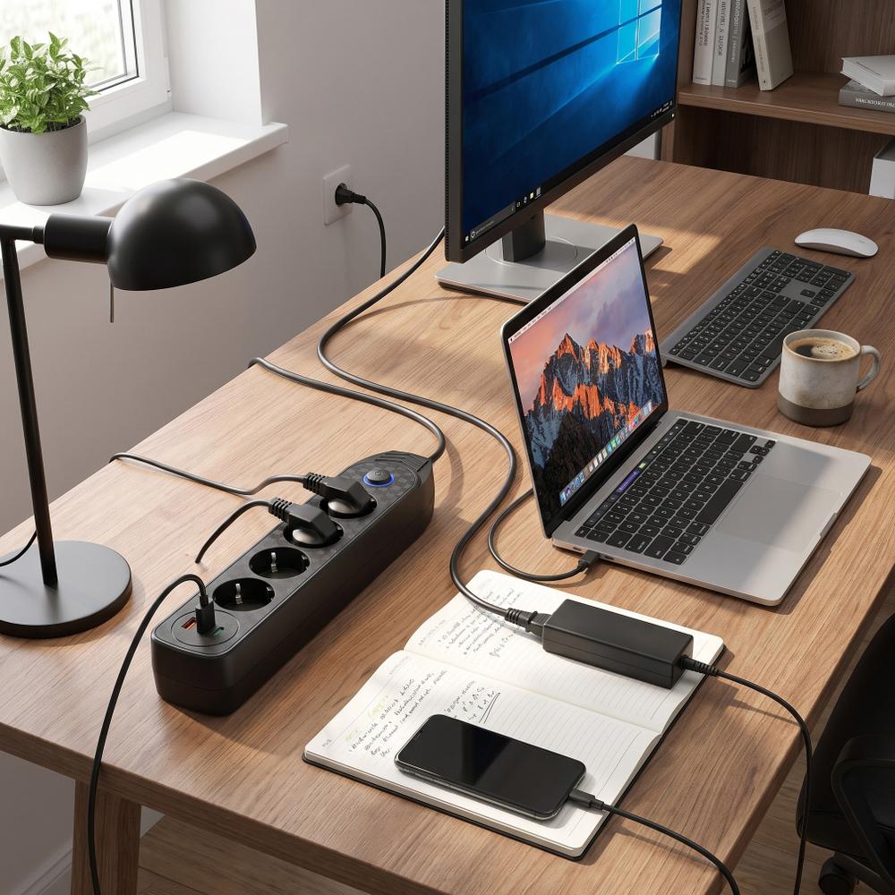 Stikdåse 4 stik + 2x USB-A + USB-C JNH025-4B Black