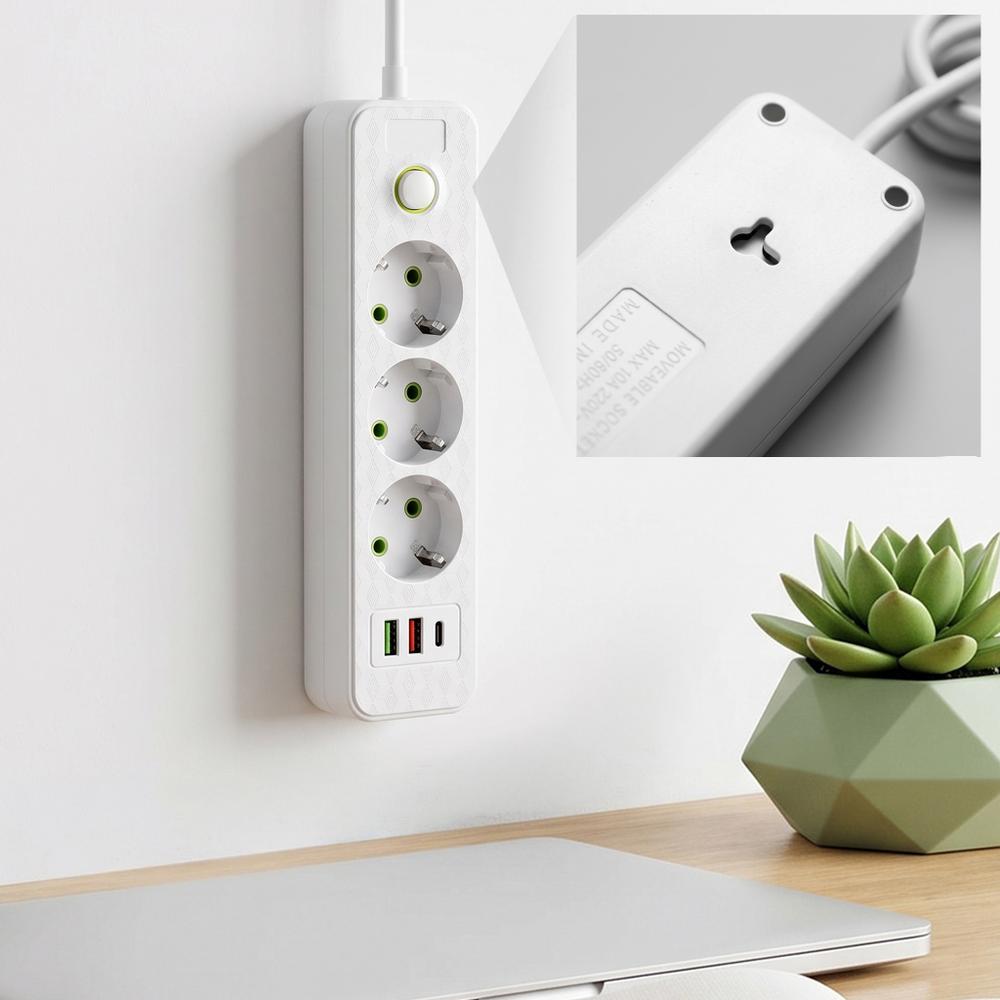 Power strip Extension cord 3 outlets + 2x USB-A + USB-C JNH020-3A White