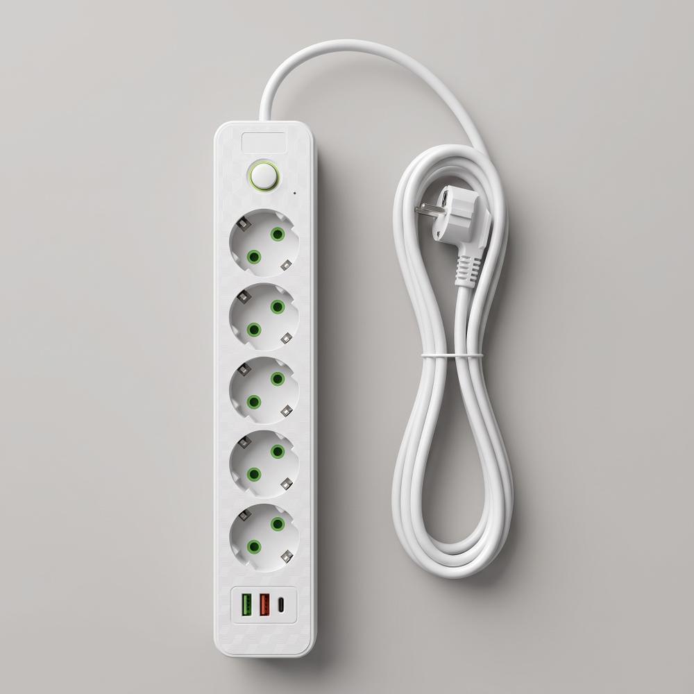 Pagarinātājs 5 ligzdas + 2x USB-A + USB-C JNH022-5A White