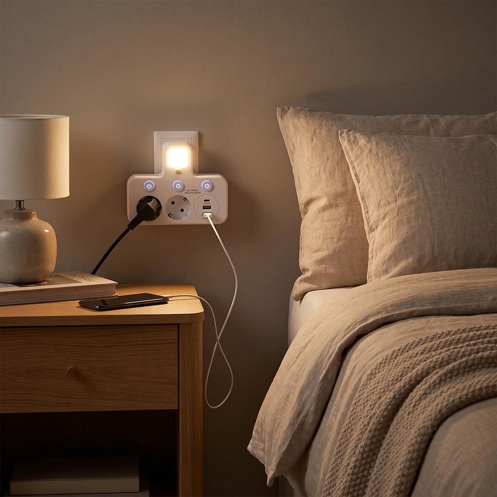 Steckdosenleiste 2 Steckdosen + 2x USB-A + USB-C JNH0-17 White