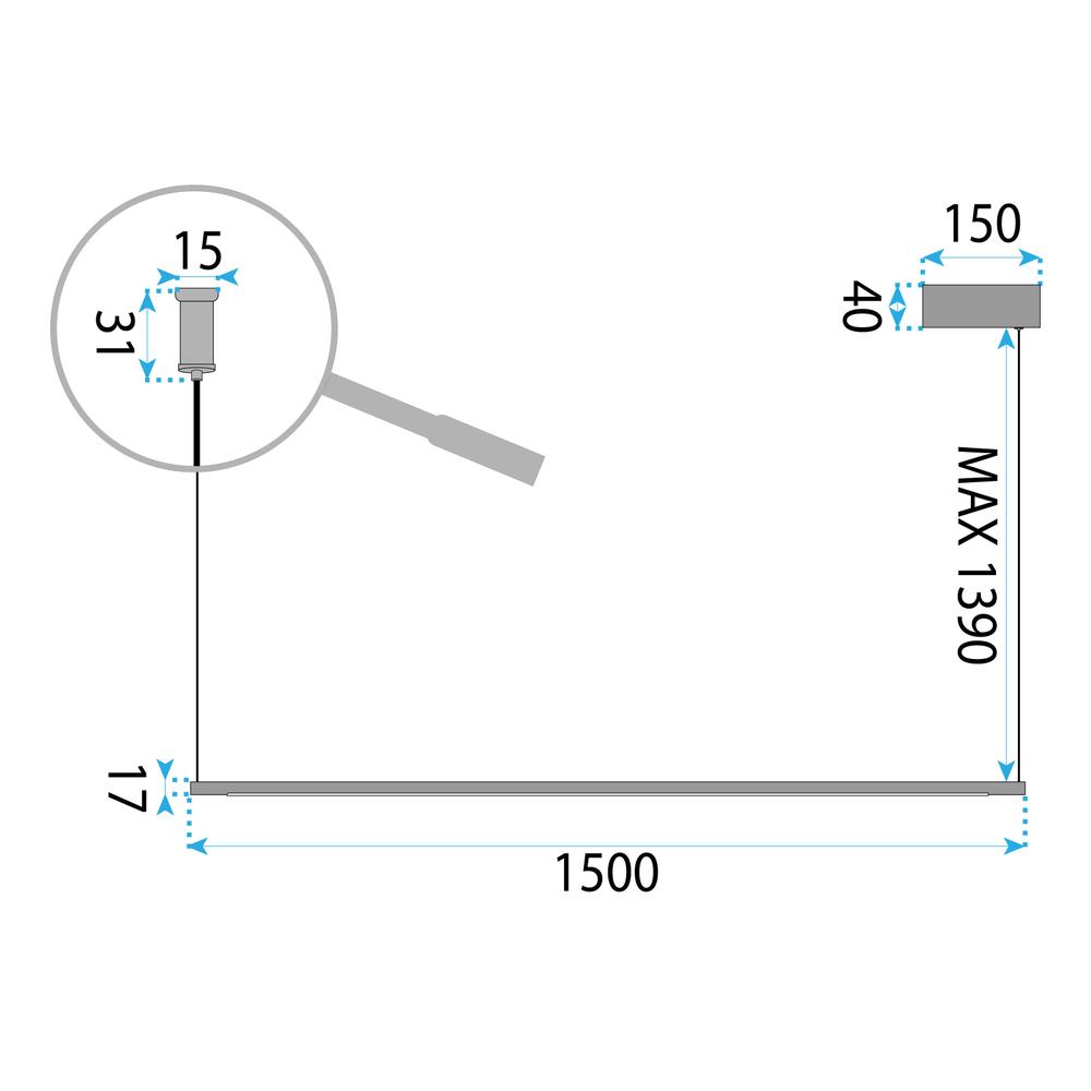 Taklampa LHJ032-CP 150 cm SVART