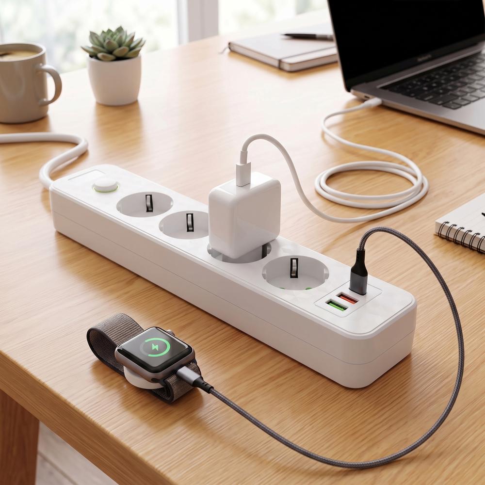 Pagarinātājs 4 rozetes + 2x USB-A + USB-C JNH021-4A White