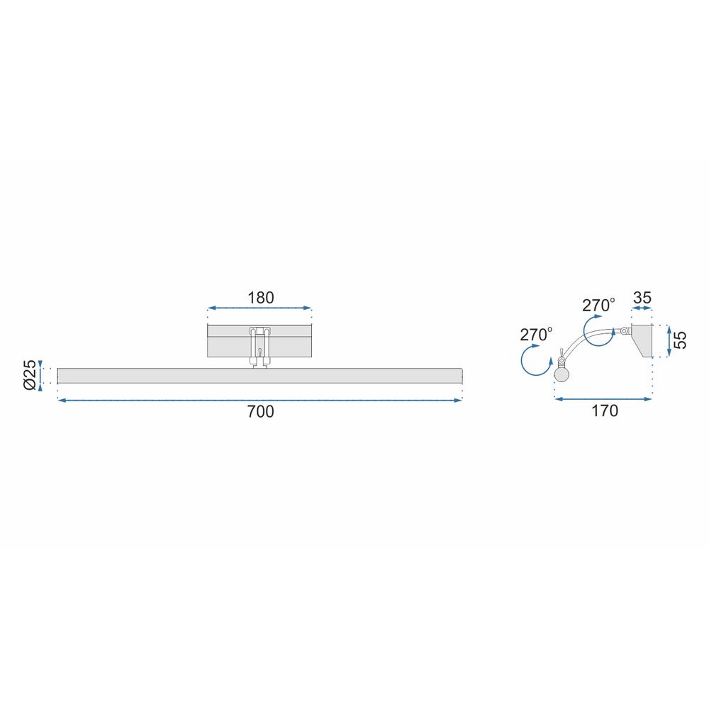 BADRUMSVÄGGLLAMPA LED ÖVER SPEGEL 9W 70CM APP366-1W KROM