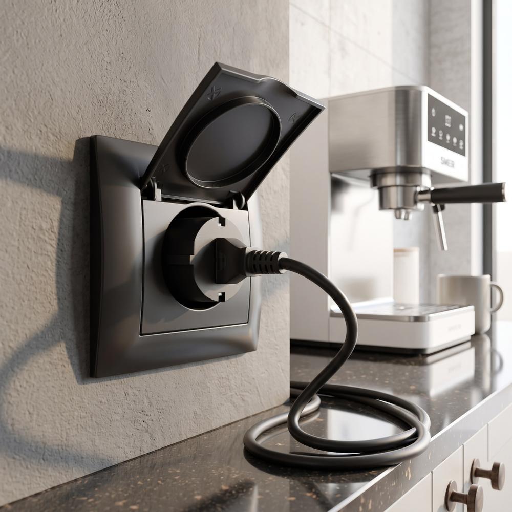 Vienvietīga rozete ar zemējumu un vāciņu OSTE JNH005-G Black