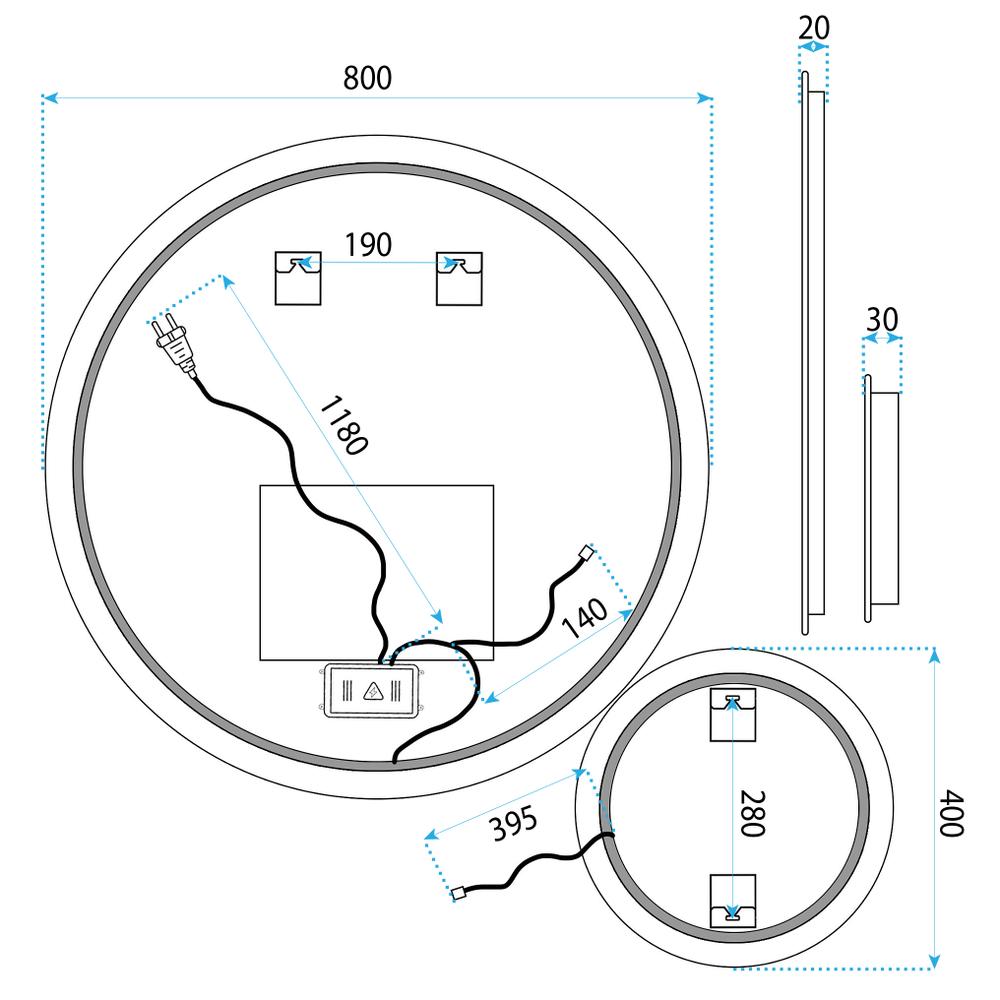 LED väggspegel R-8040 80cm + 40cm