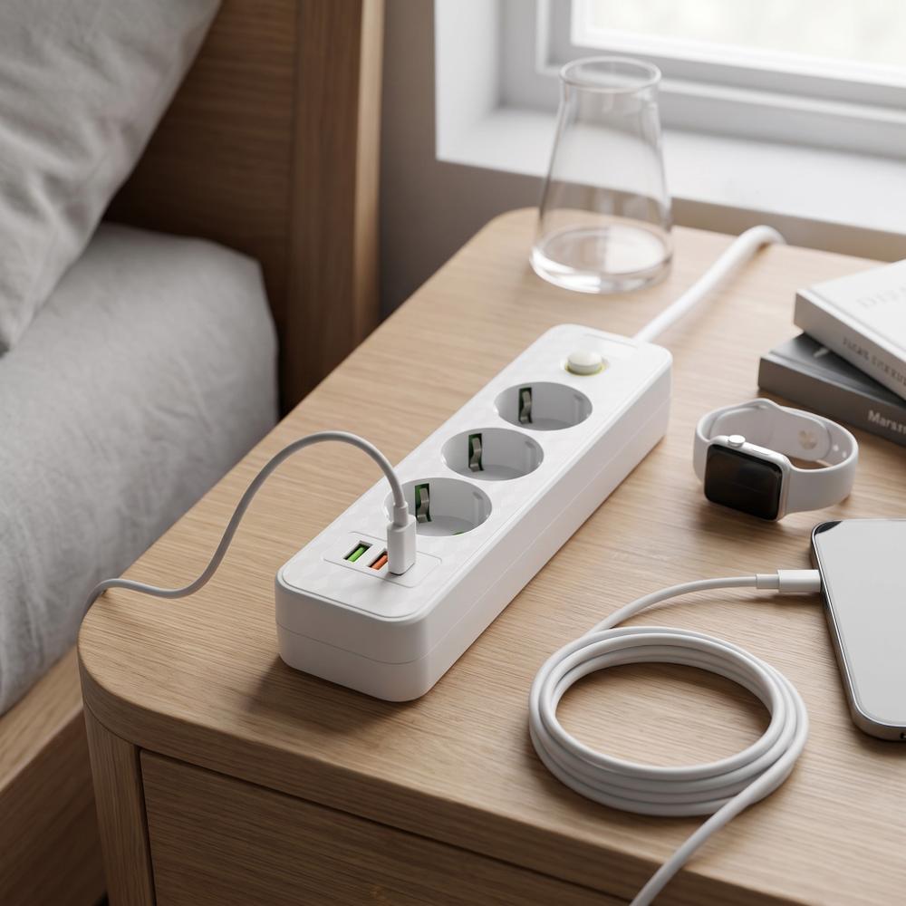 Power strip Extension cord 3 outlets + 2x USB-A + USB-C JNH020-3A White