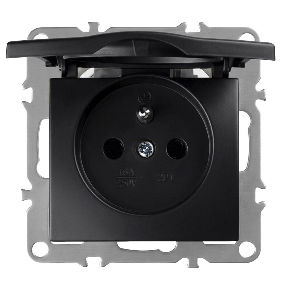 Vienvietīga rozete ar zemējumu un vāciņu OSTE JNH005-G Black