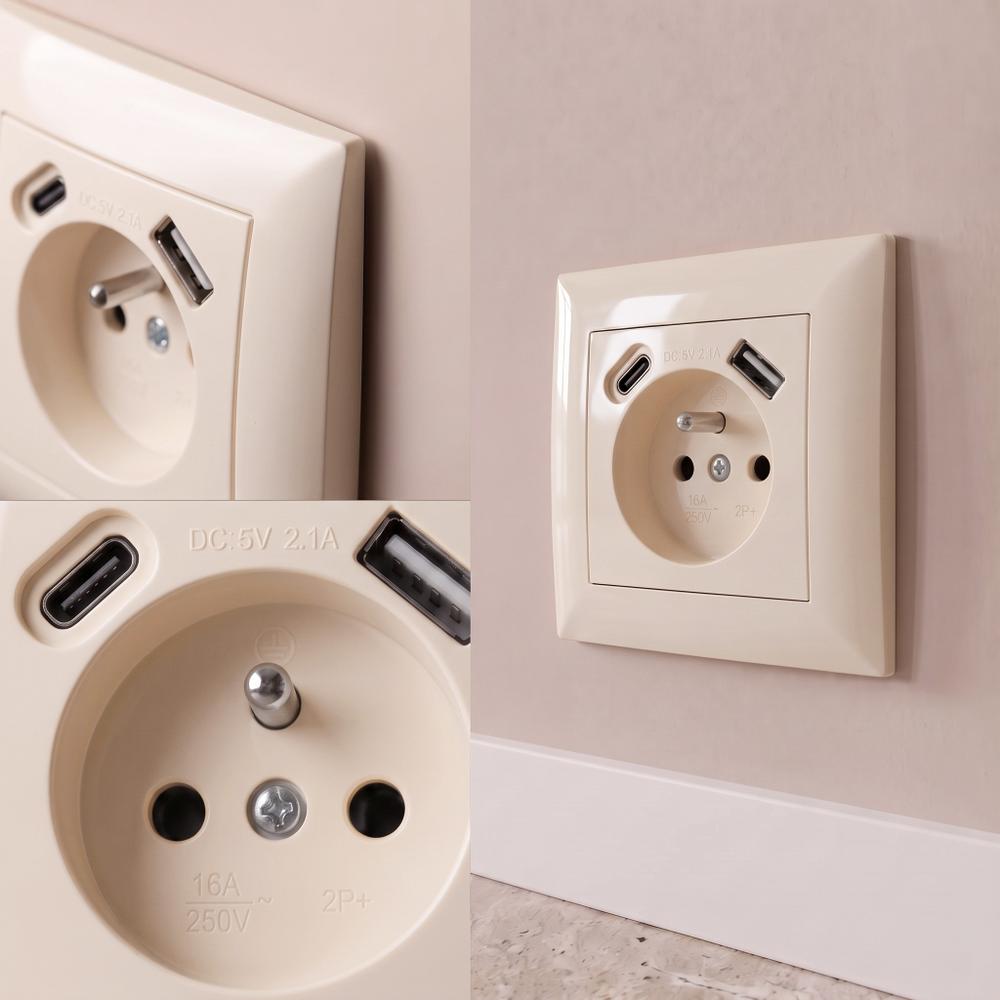 Egyszeres földelt aljzat + USB-A USB-C OSTE JNH004-G Beige